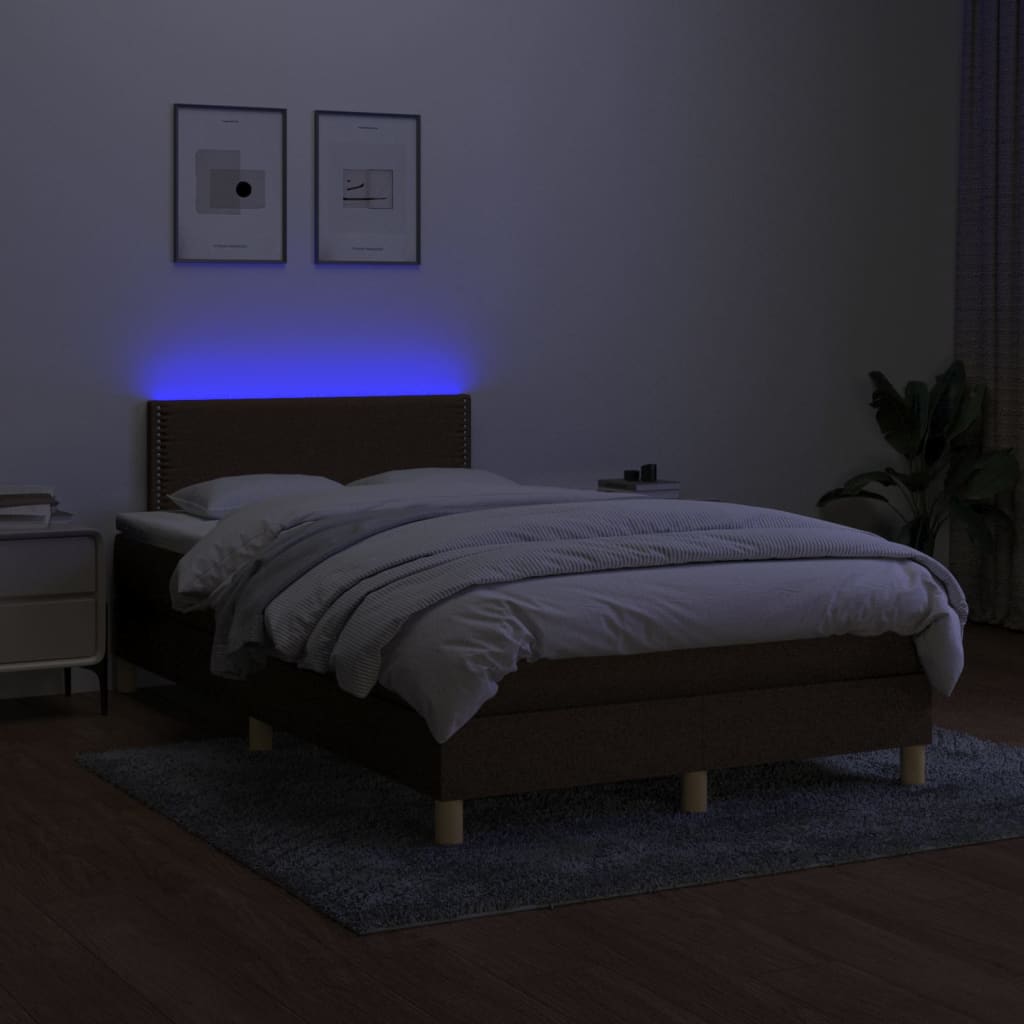 Krevet box spring s madracem LED tamnosmeđi 120x200 cm tkanina