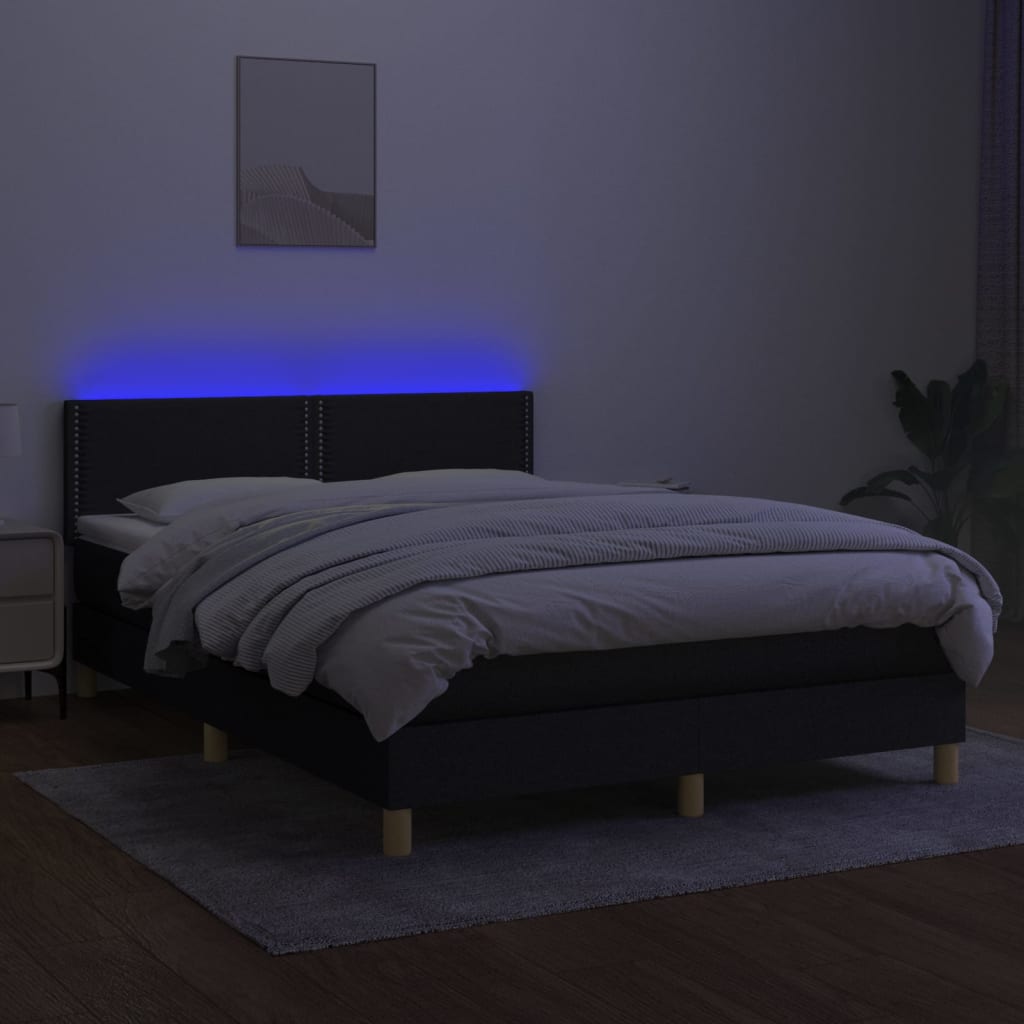 Krevet box spring s madracem LED crni 140x190 cm od tkanine
