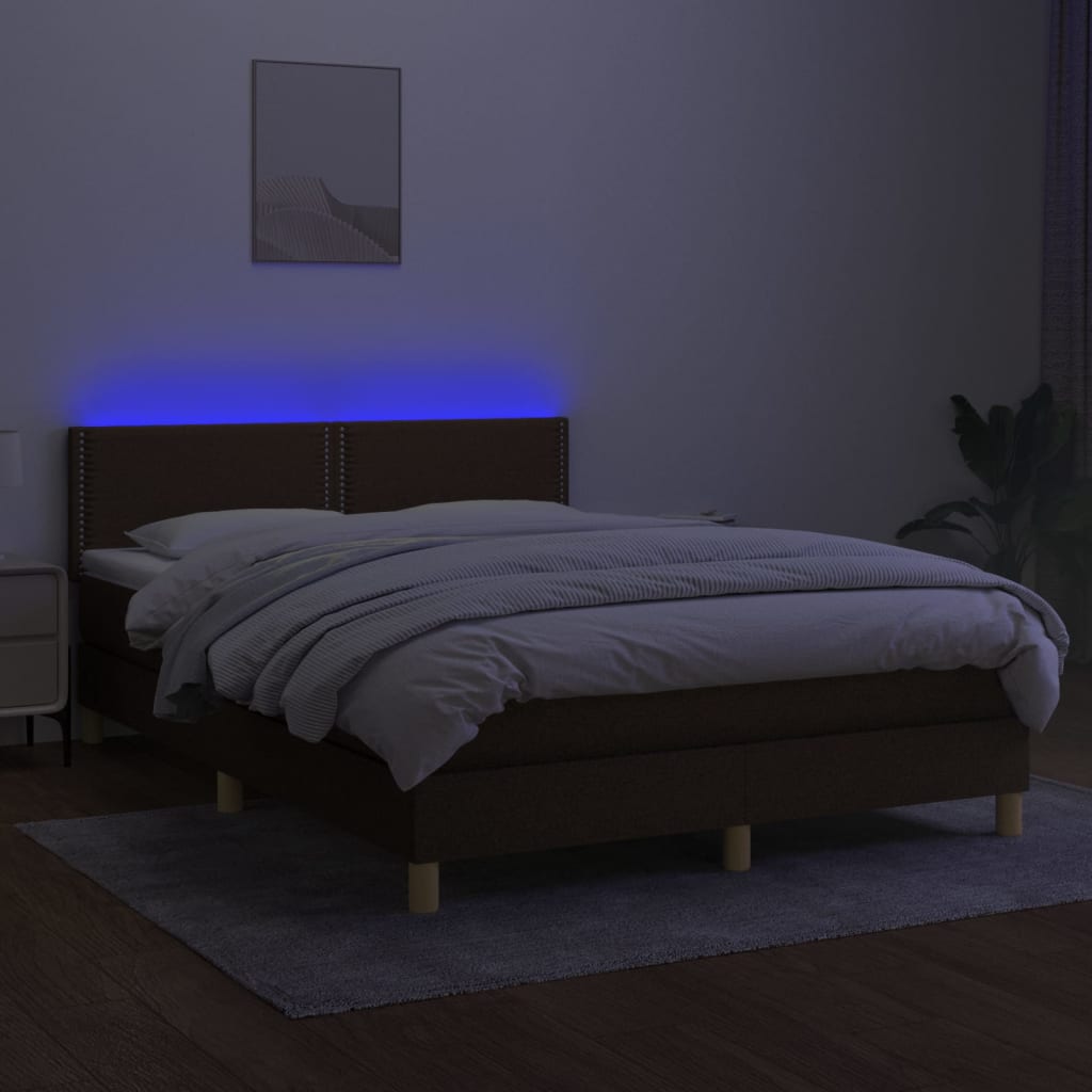 Krevet box spring s madracem LED tamnosmeđi 140x190 cm tkanina