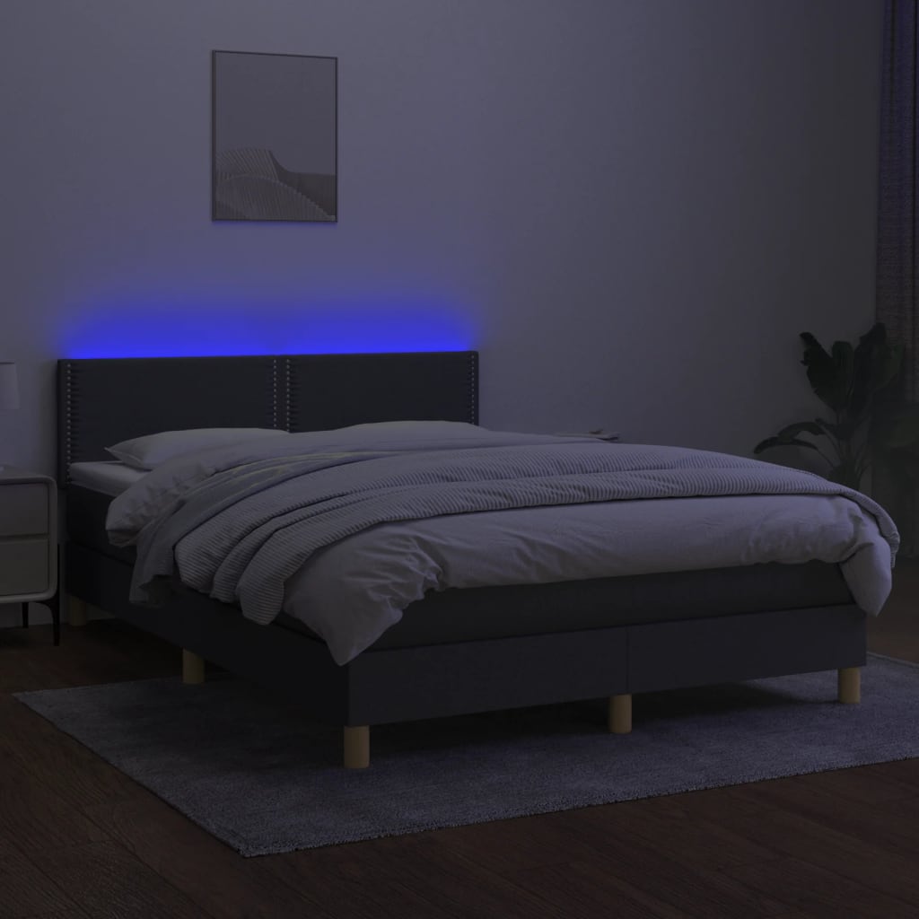 Krevet box spring s madracem LED tamnosivi 140x200 cm tkanina