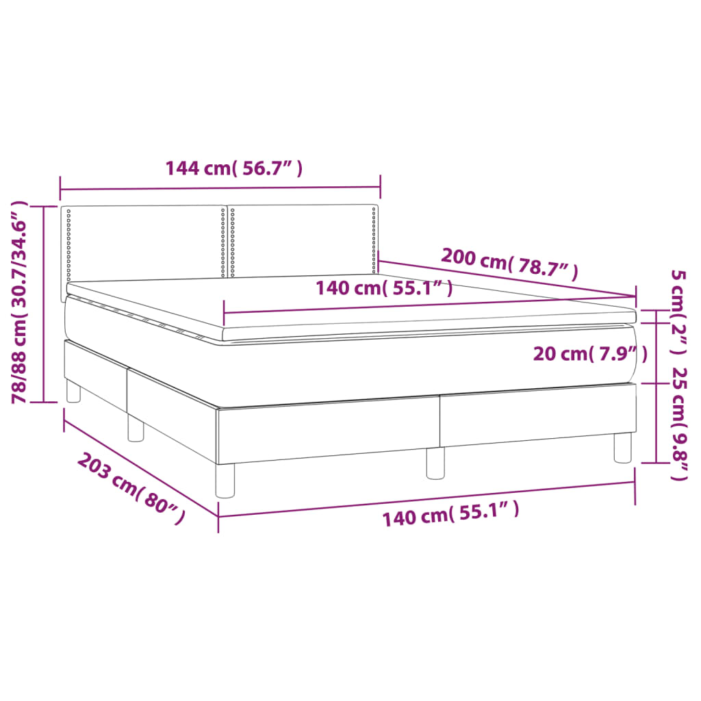 Krevet box spring s madracem LED tamnosivi 140x200 cm tkanina