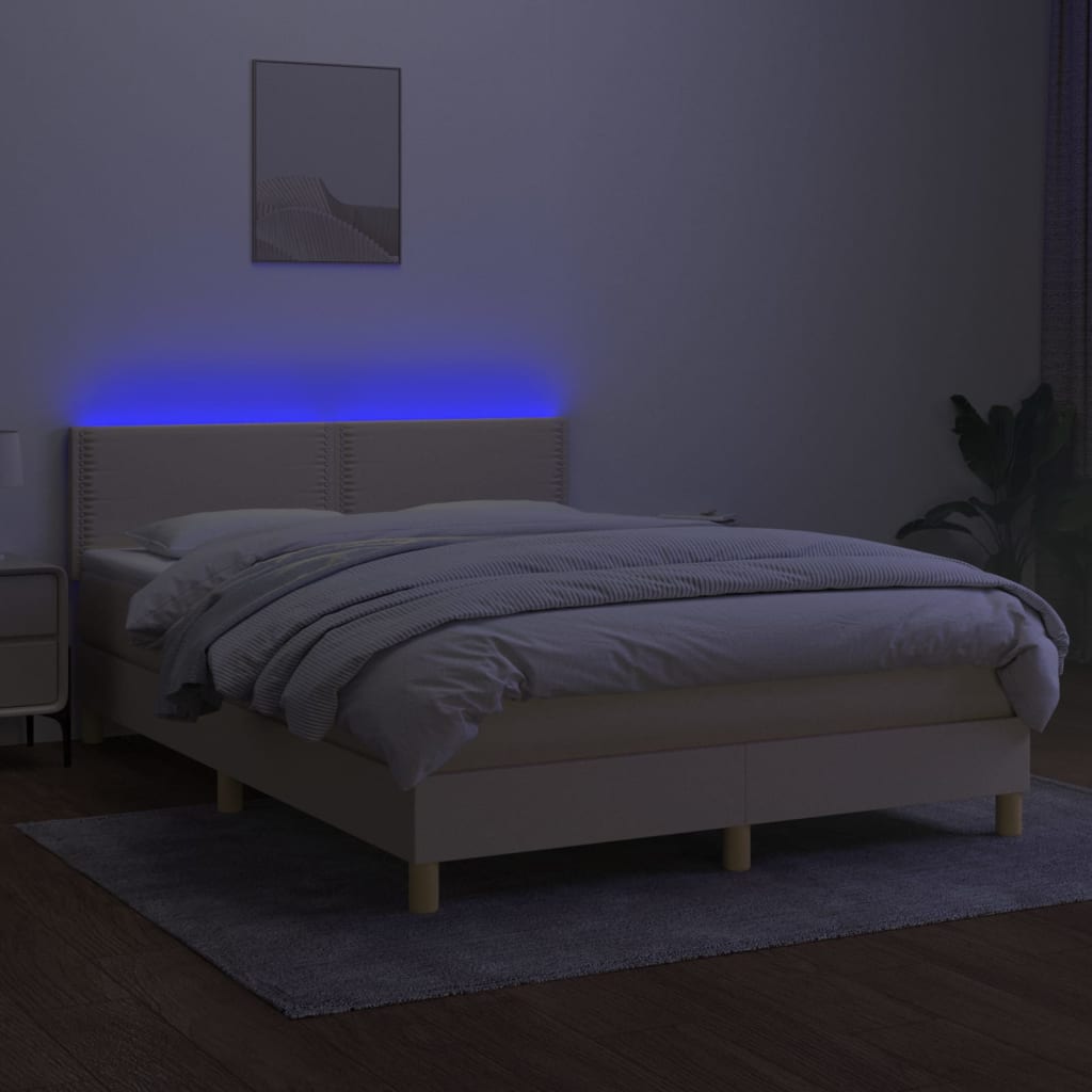 Krevet box spring s madracem LED krem 140x200 cm od tkanine