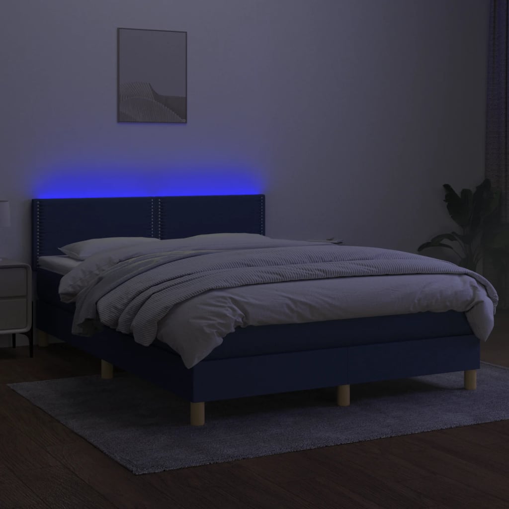 Krevet box spring s madracem LED plavi 140x200 cm od tkanine