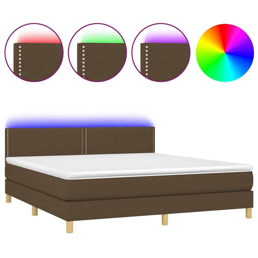 Krevet box spring s madracem LED tamnosmeđi 180x200 cm tkanina