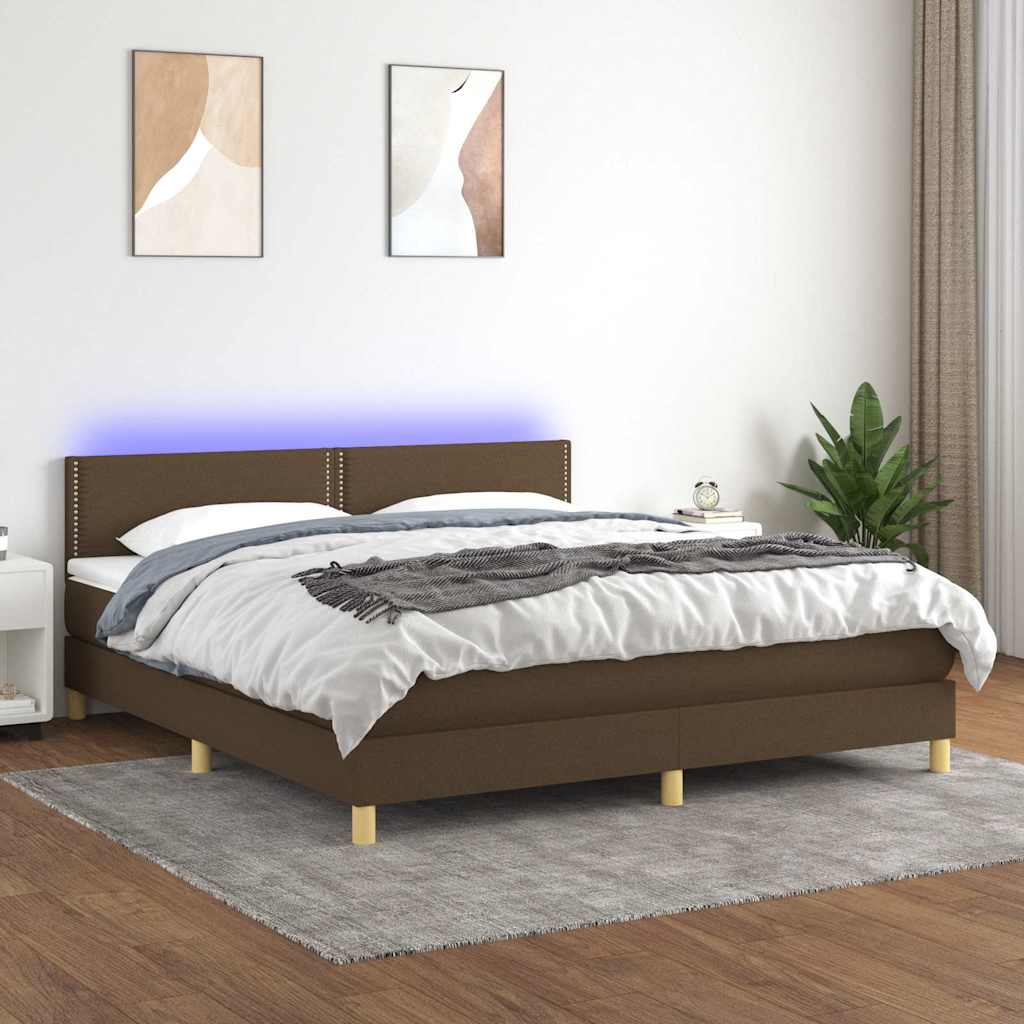 Krevet box spring s madracem LED tamnosmeđi 180x200 cm tkanina