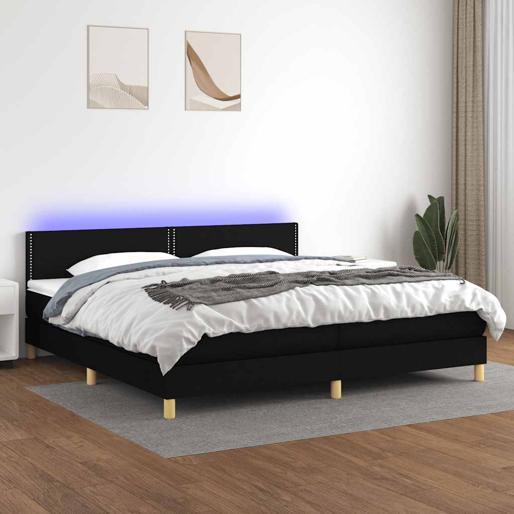 Krevet box spring s madracem LED crni 200x200 cm od tkanine