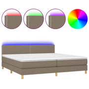 Krevet box spring s madracem LED smeđesivi 200x200 cm tkanina