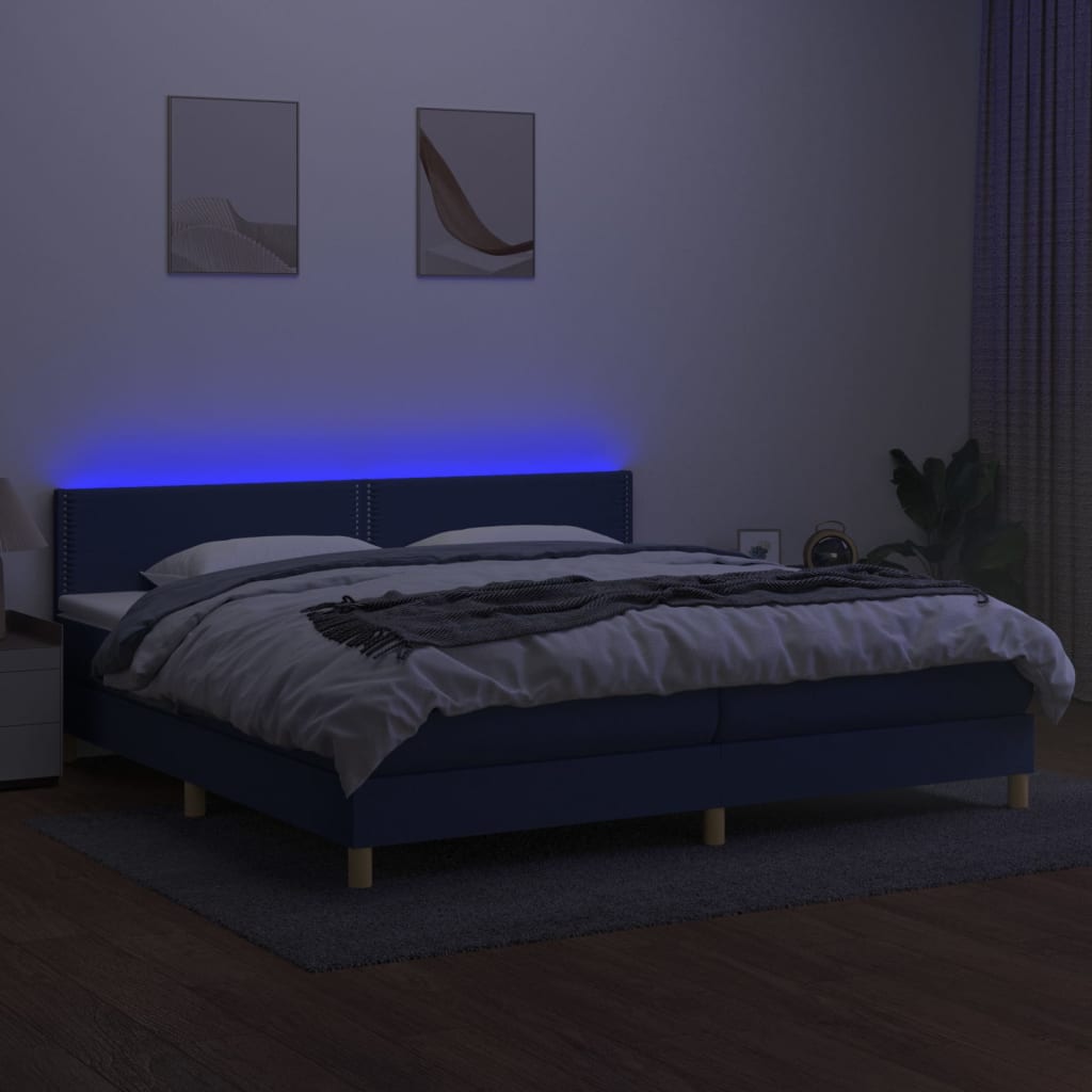 Krevet box spring s madracem LED plavi 200x200 cm od tkanine