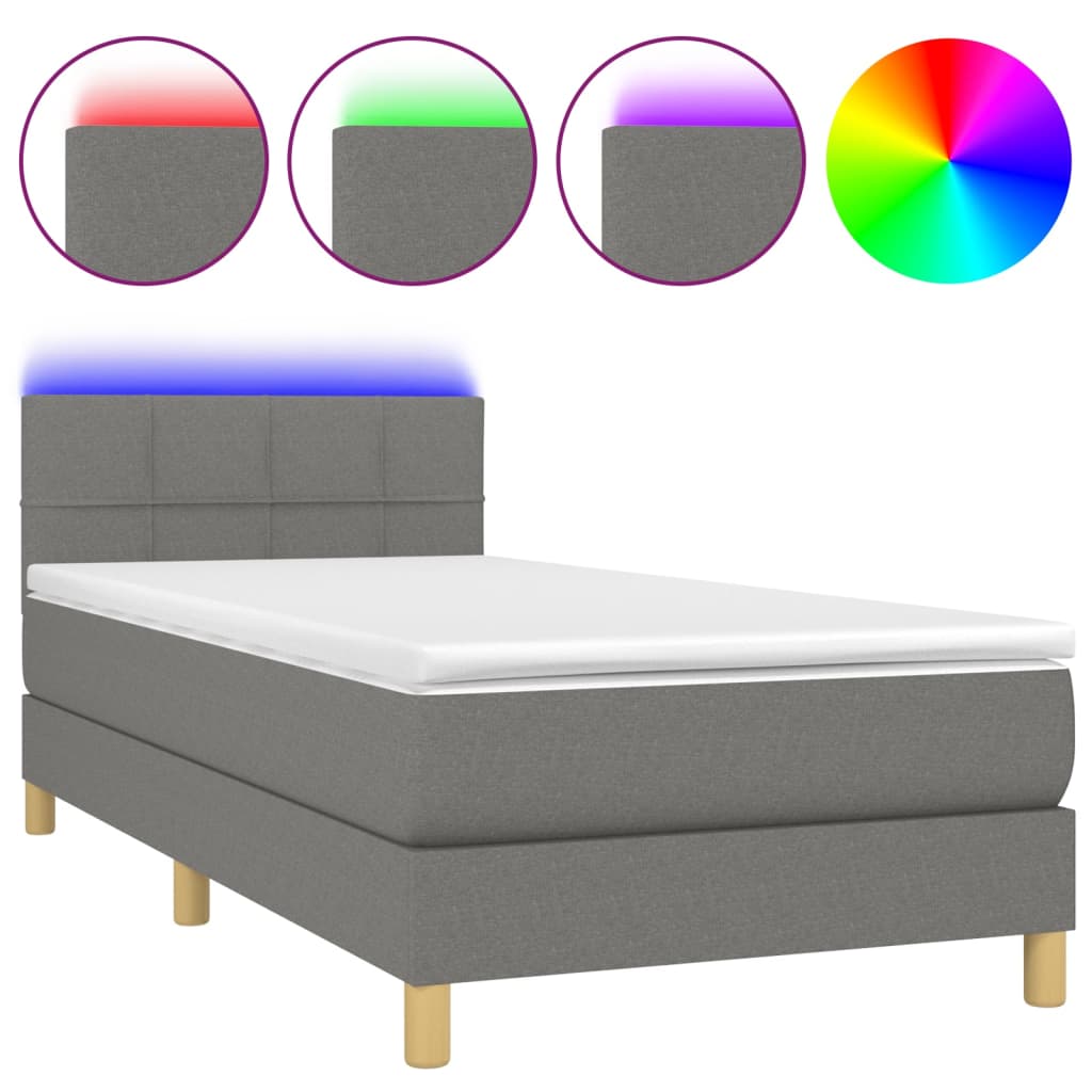 Krevet box spring s madracem LED tamnosivi 90x190 cm tkanina