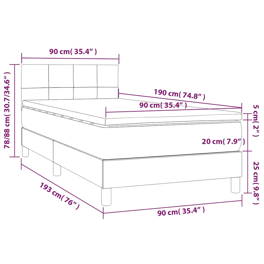 Krevet box spring s madracem LED crni 90x190 cm od tkanine