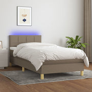 Krevet box spring s madracem LED smeđesivi 90x190 cm tkanina