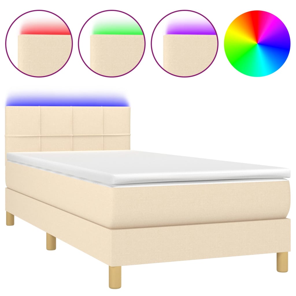 Krevet box spring s madracem LED krem 90x190 cm od tkanine