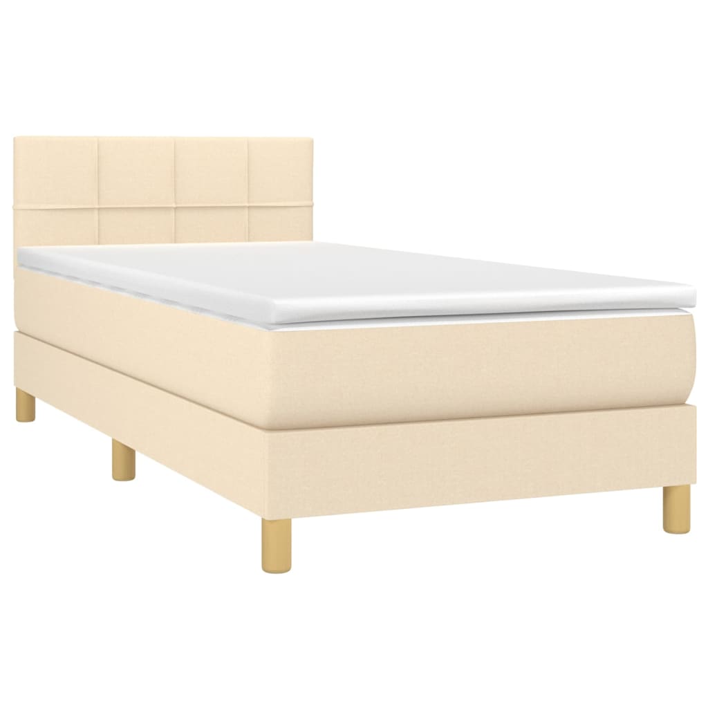 Krevet box spring s madracem LED krem 90x190 cm od tkanine