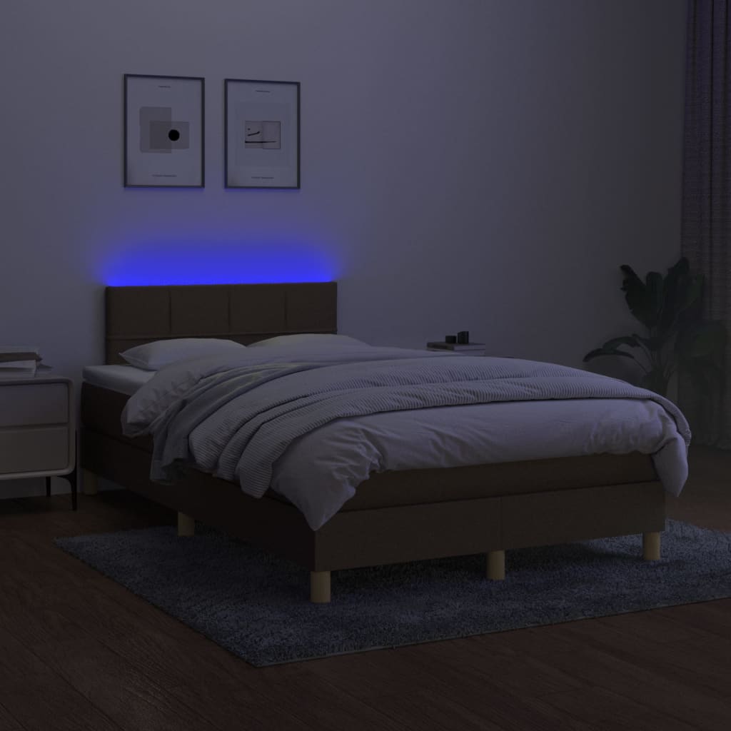 Krevet box spring s madracem LED tamnosmeđi 120x200 cm tkanina