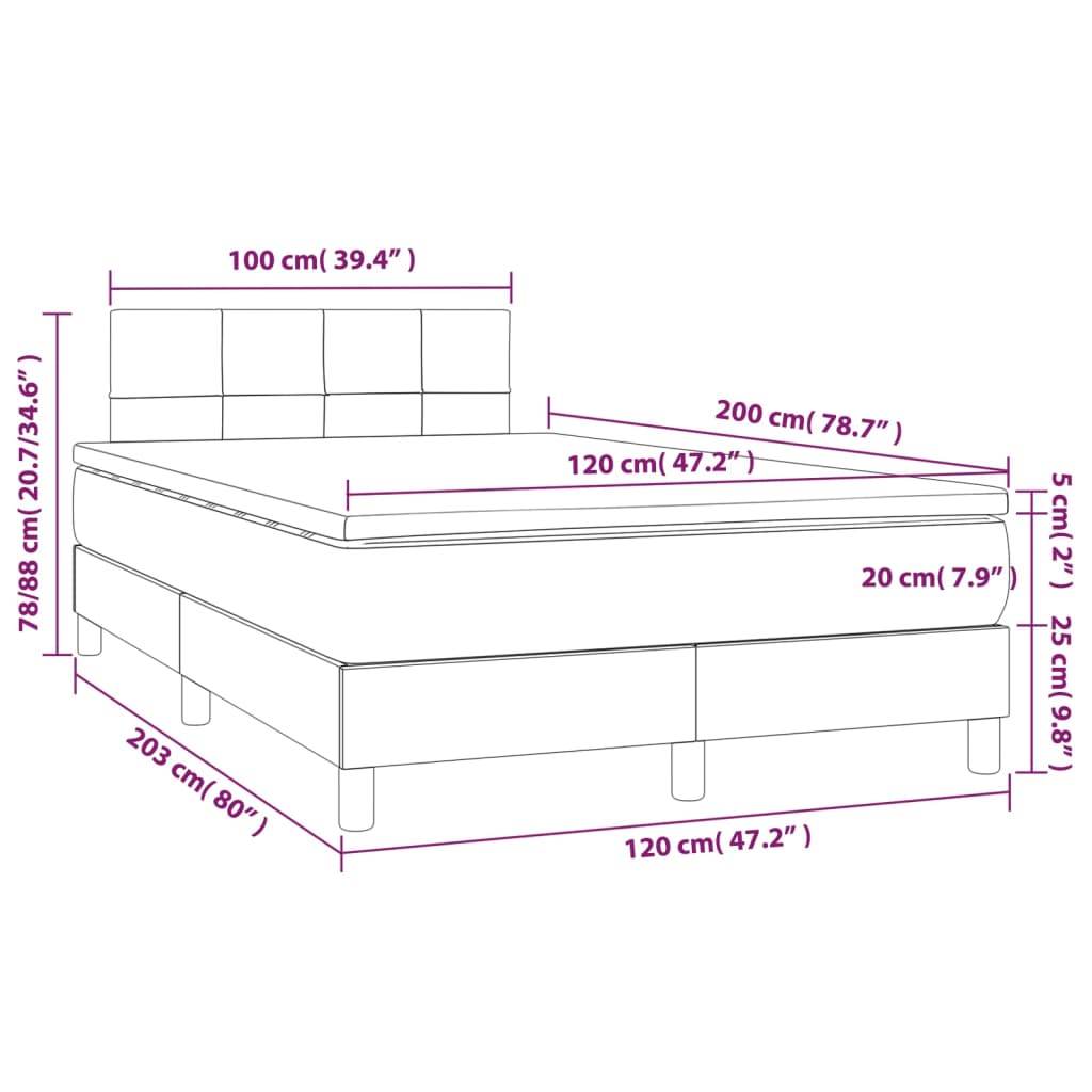 Krevet box spring s madracem LED tamnosmeđi 120x200 cm tkanina