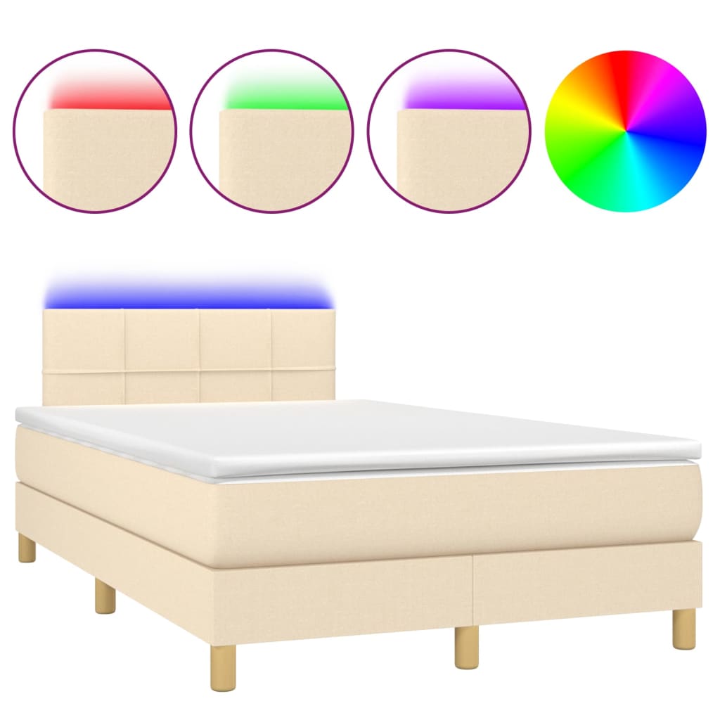 Krevet box spring s madracem LED krem 120 x 200 cm od tkanine