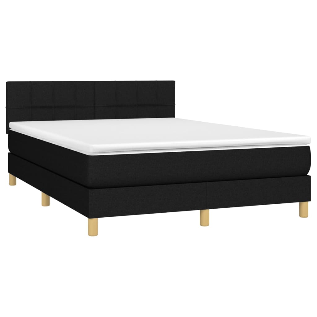 Krevet box spring s madracem LED crni 140x190 cm od tkanine