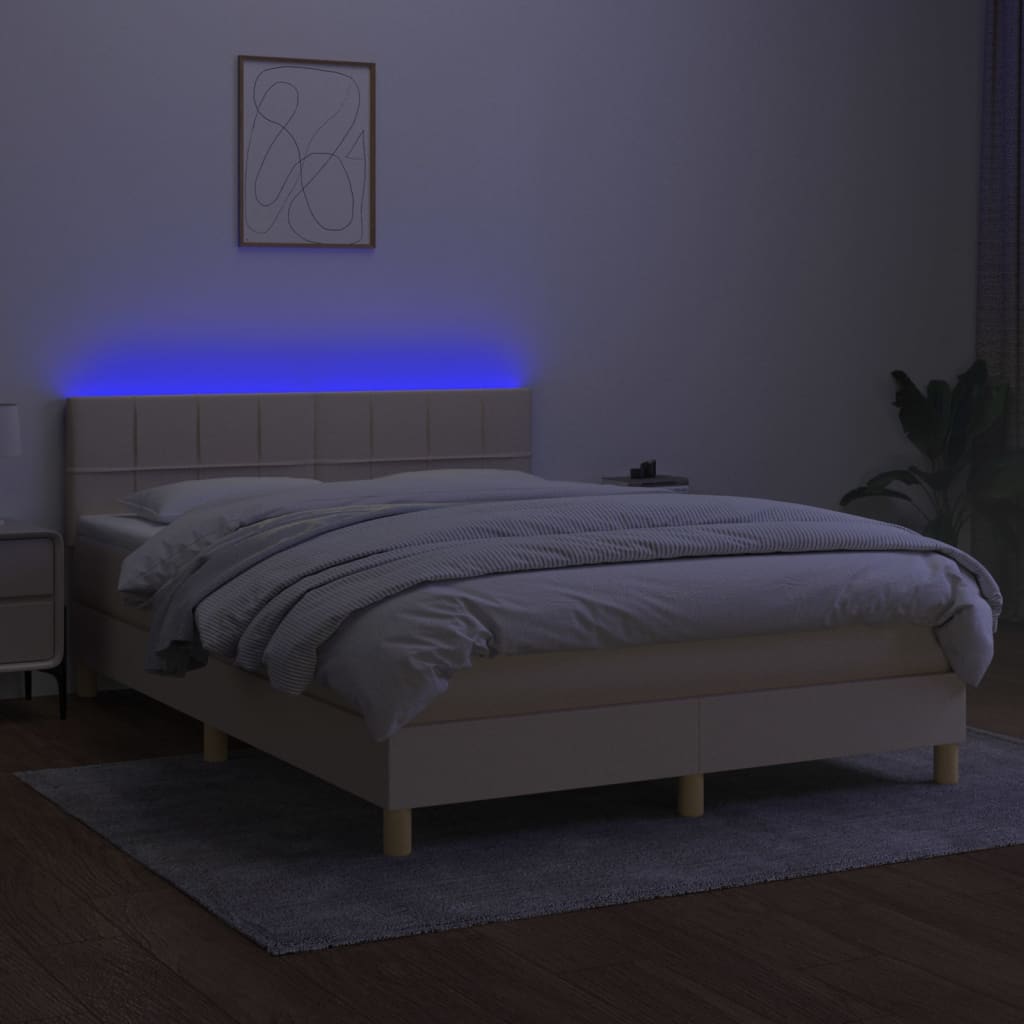 Krevet box spring s madracem LED krem 140x200 cm od tkanine