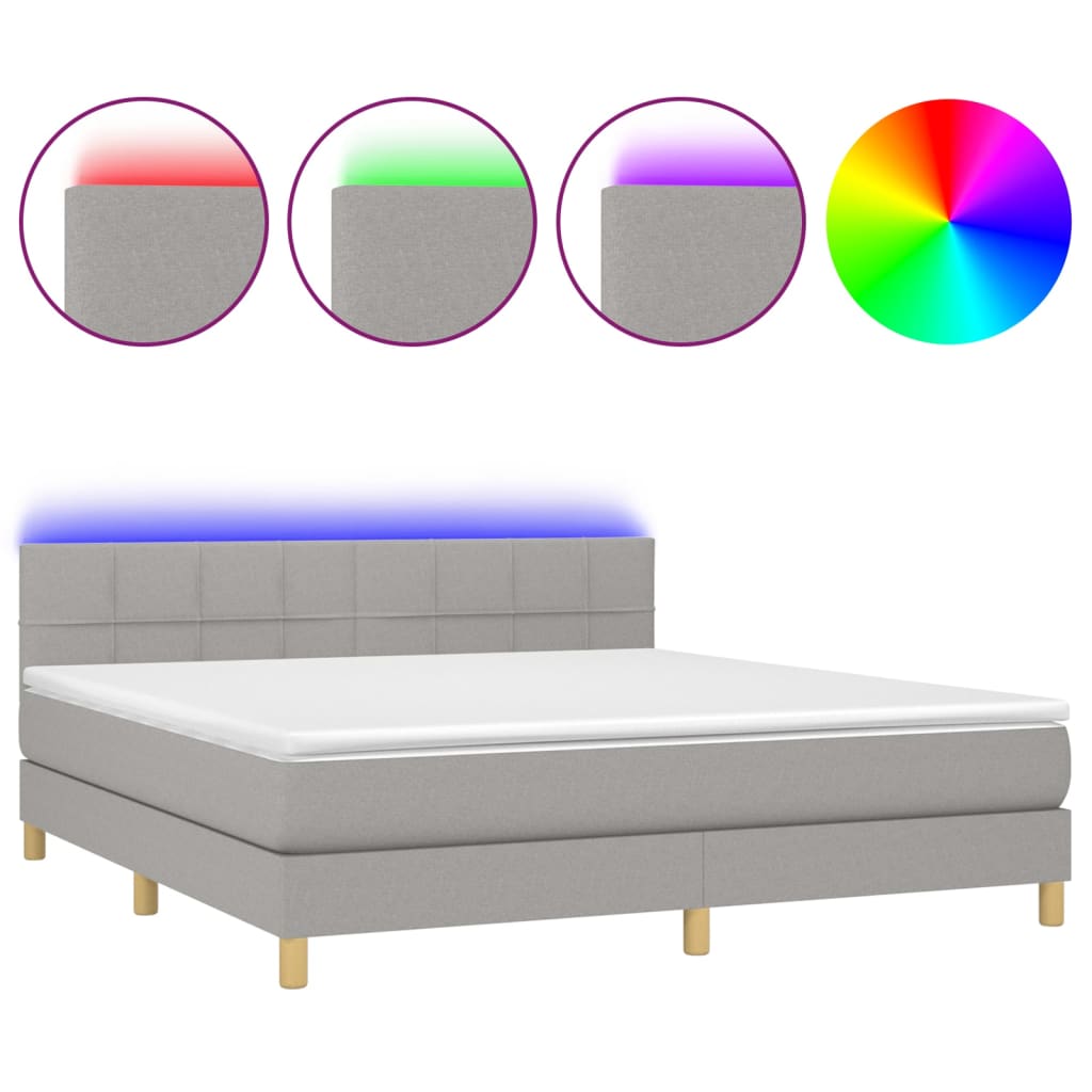 Krevet box spring s madracem LED svjetlosivi 160x200 cm tkanina