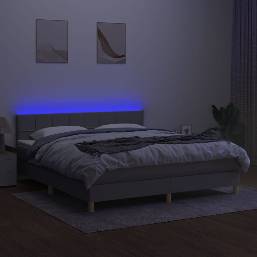 Krevet box spring s madracem LED svjetlosivi 160x200 cm tkanina