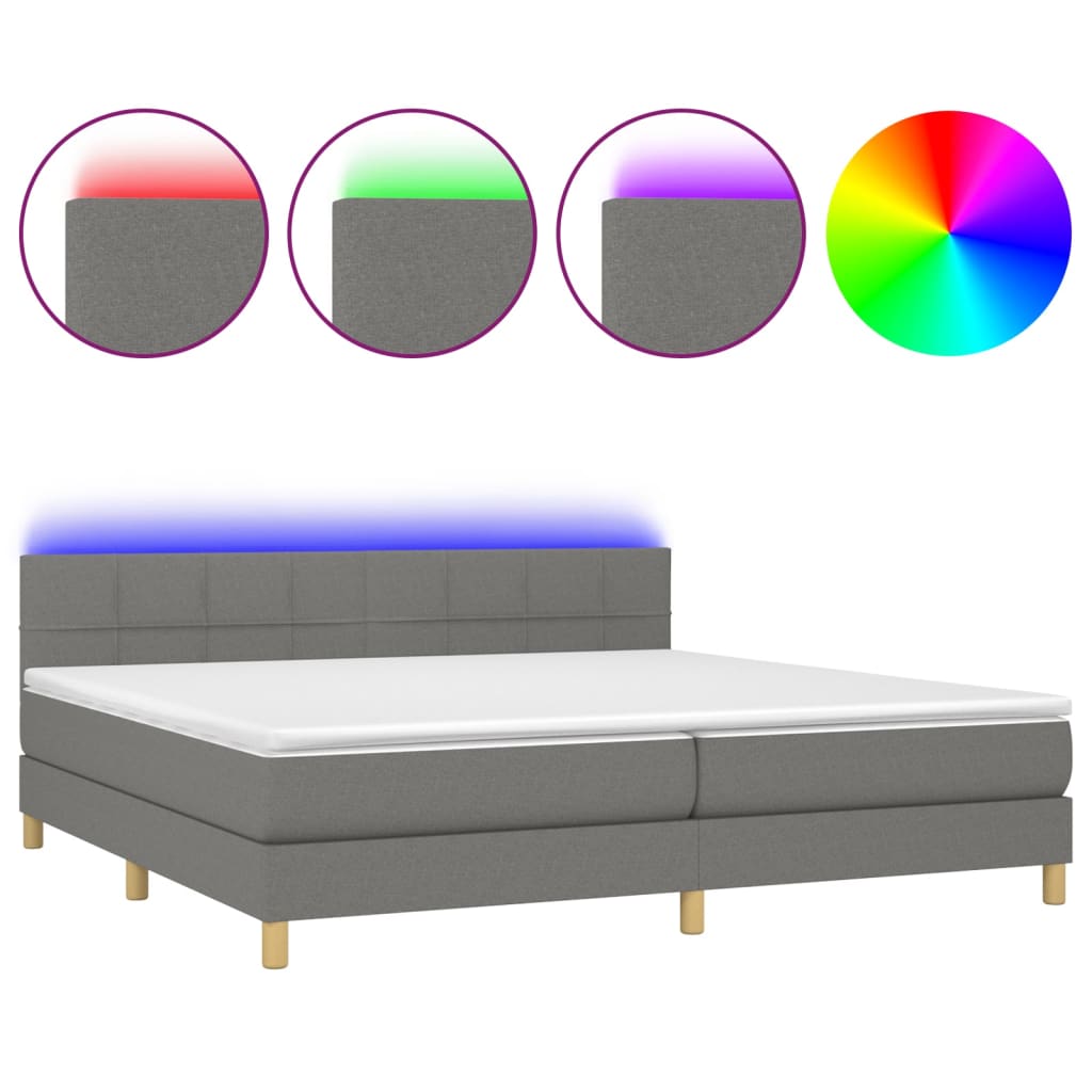 Krevet box spring s madracem LED tamnosivi 200x200 cm tkanina