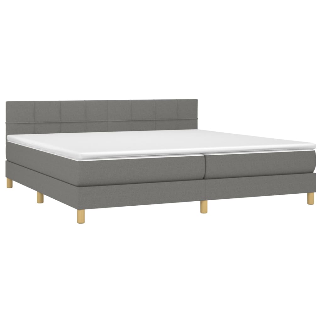 Krevet box spring s madracem LED tamnosivi 200x200 cm tkanina