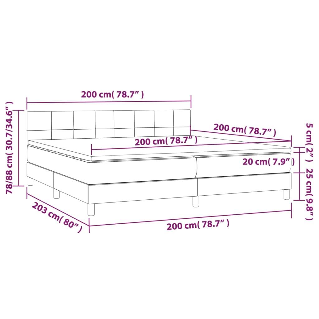Krevet box spring s madracem LED tamnosivi 200x200 cm tkanina