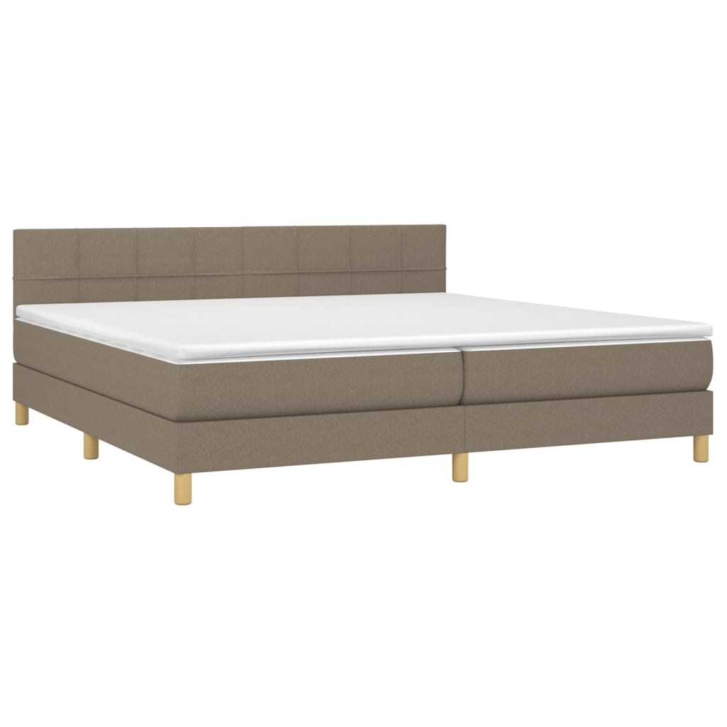 Krevet box spring s madracem LED smeđesivi 200x200 cm tkanina