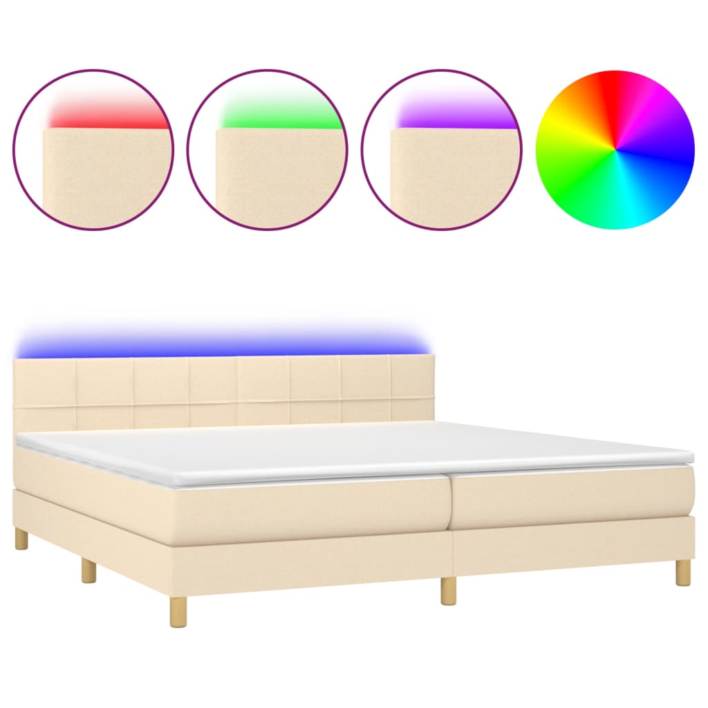 Krevet box spring s madracem LED krem 200x200 cm od tkanine