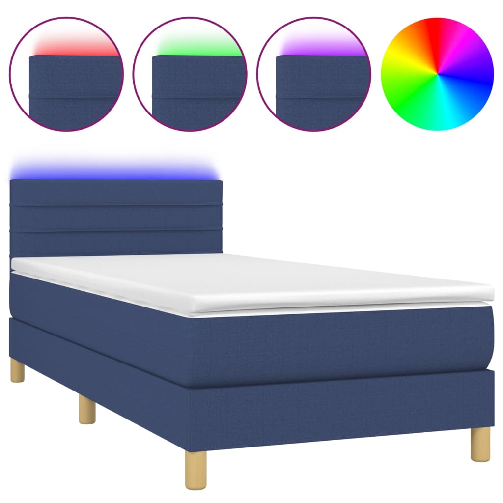 Krevet box spring s madracem LED plavi 80 x 200 cm od tkanine
