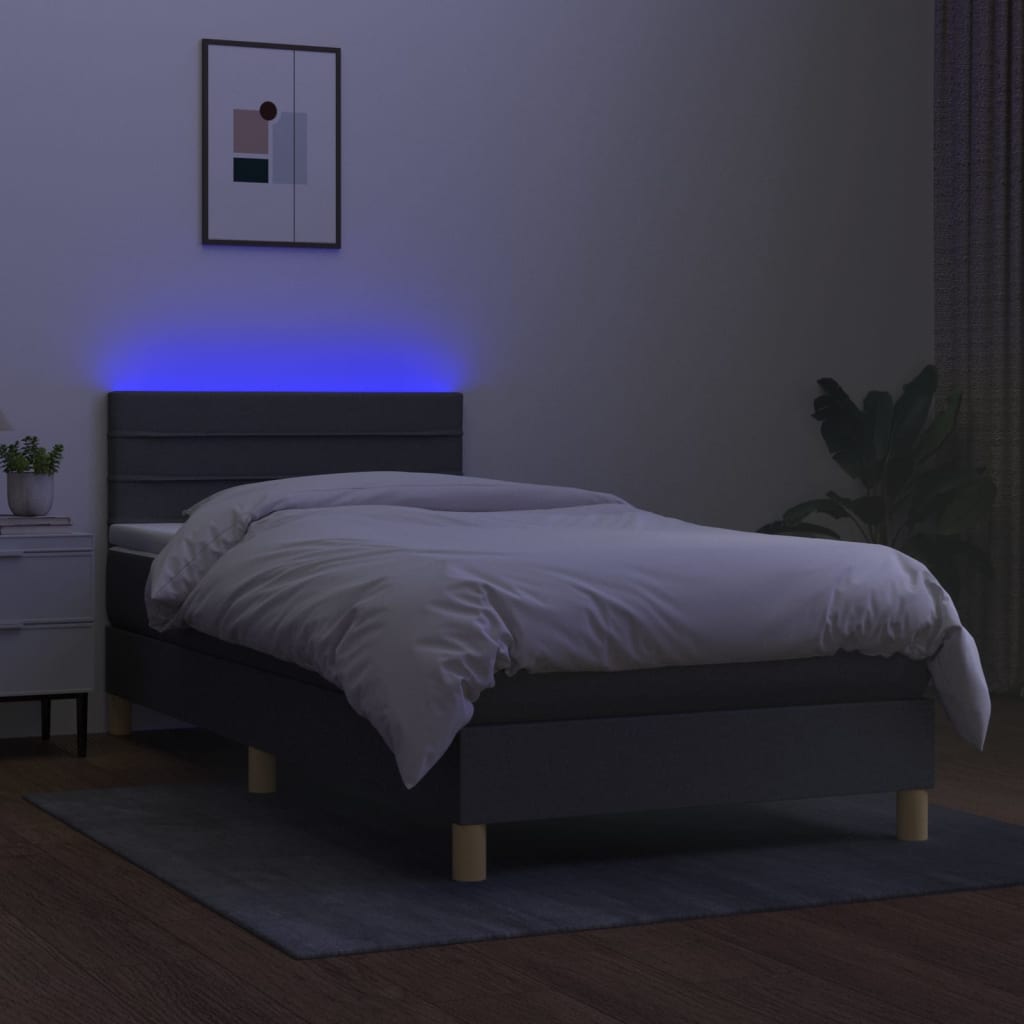 Krevet box spring s madracem LED tamnosivi 90x190 cm tkanina
