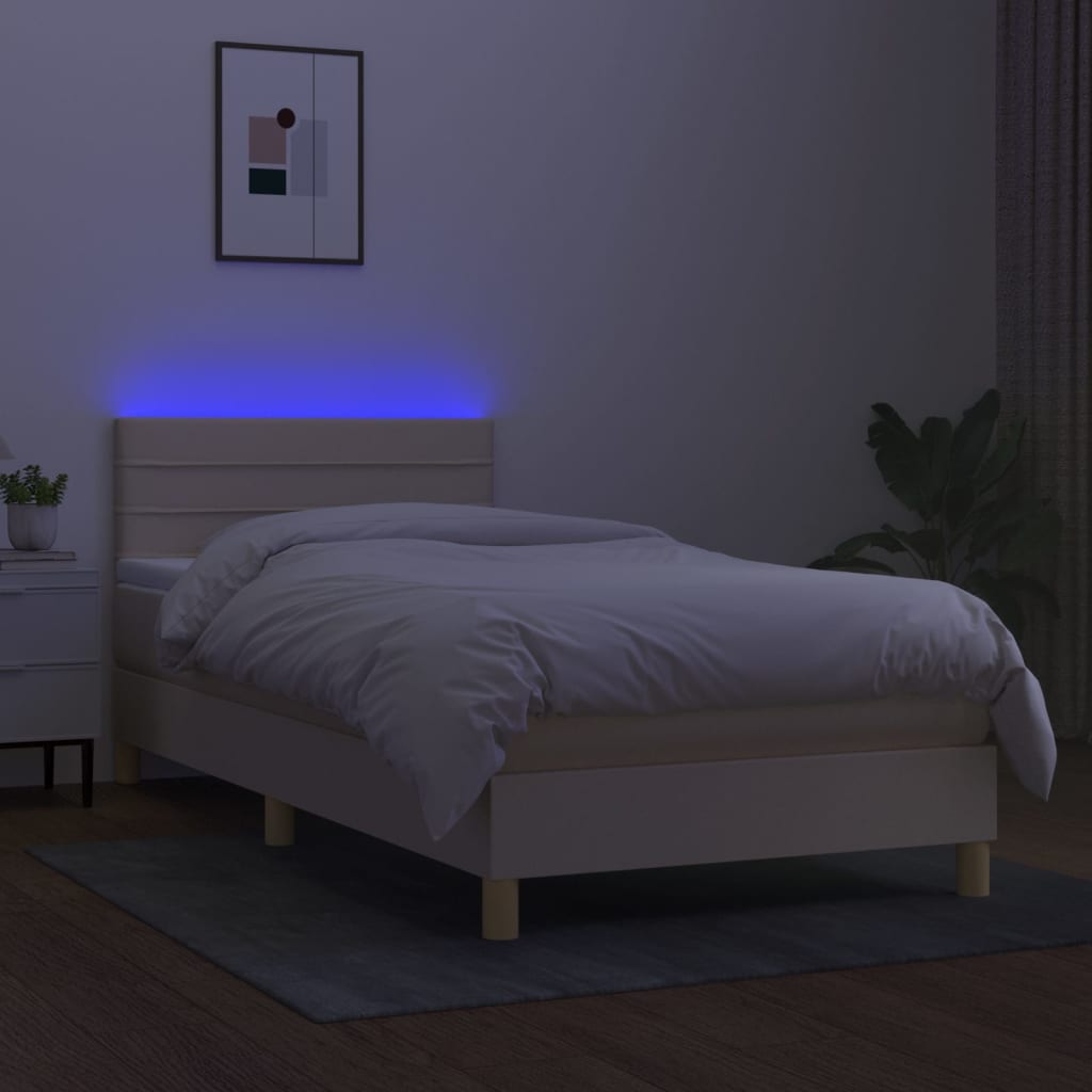 Krevet box spring s madracem LED krem 90x190 cm od tkanine