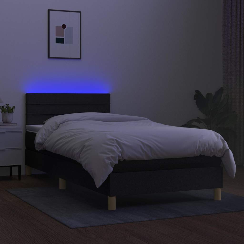 Krevet box spring s madracem LED crni 90x200 cm od tkanine
