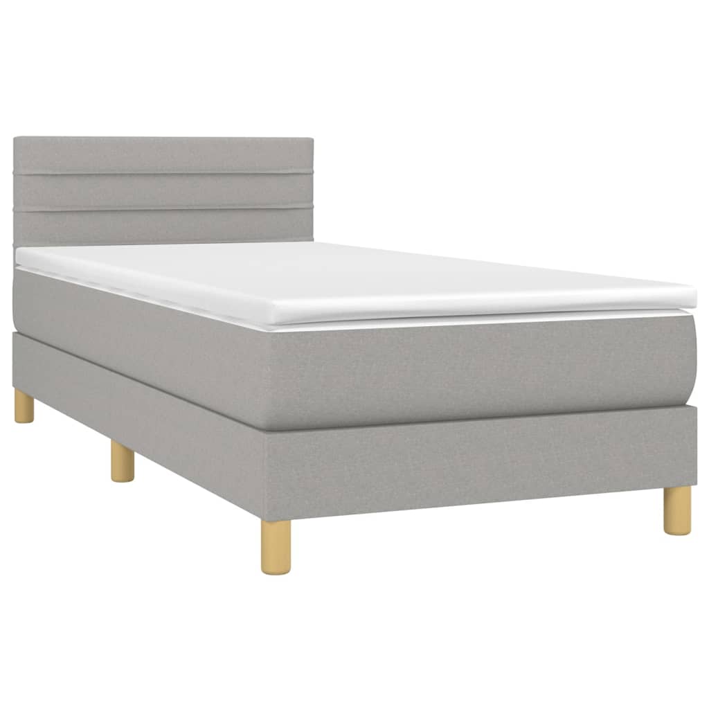 Krevet box spring s madracem LED svjetlosivi 100x200 cm tkanina