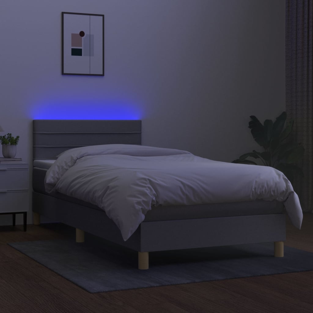 Krevet box spring s madracem LED svjetlosivi 100x200 cm tkanina