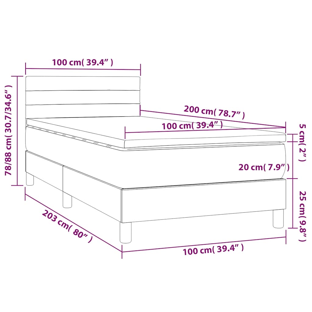 Krevet box spring s madracem LED crni 100x200 cm od tkanine