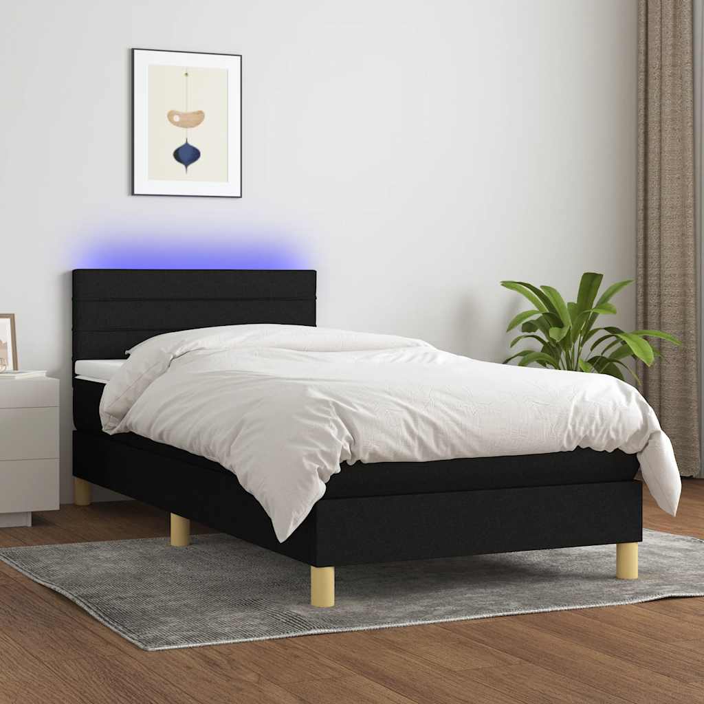 Krevet box spring s madracem LED crni 100x200 cm od tkanine