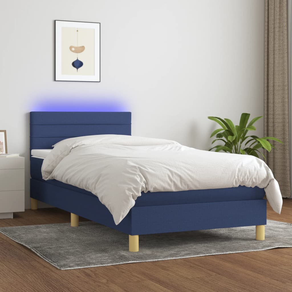 Krevet box spring s madracem LED plavi 100x200 cm od tkanine