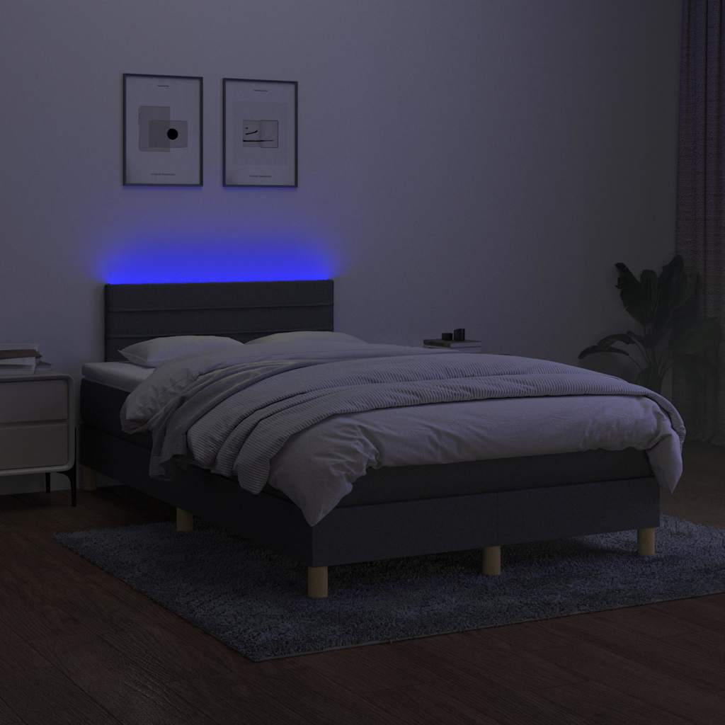 Krevet box spring s madracem LED tamnosivi 120 x 200 cm tkanina