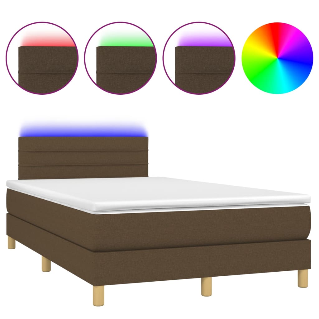 Krevet box spring s madracem LED tamnosmeđi 120x200 cm tkanina