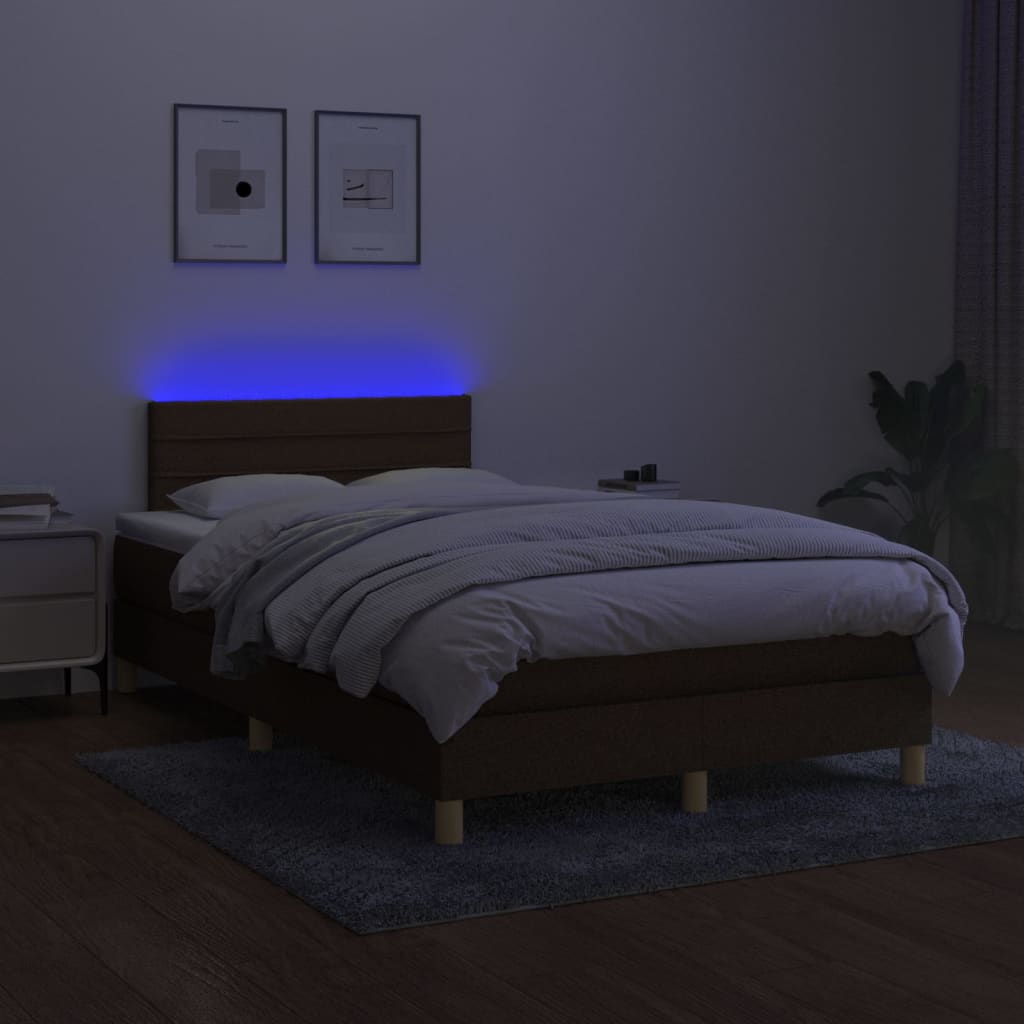 Krevet box spring s madracem LED tamnosmeđi 120x200 cm tkanina