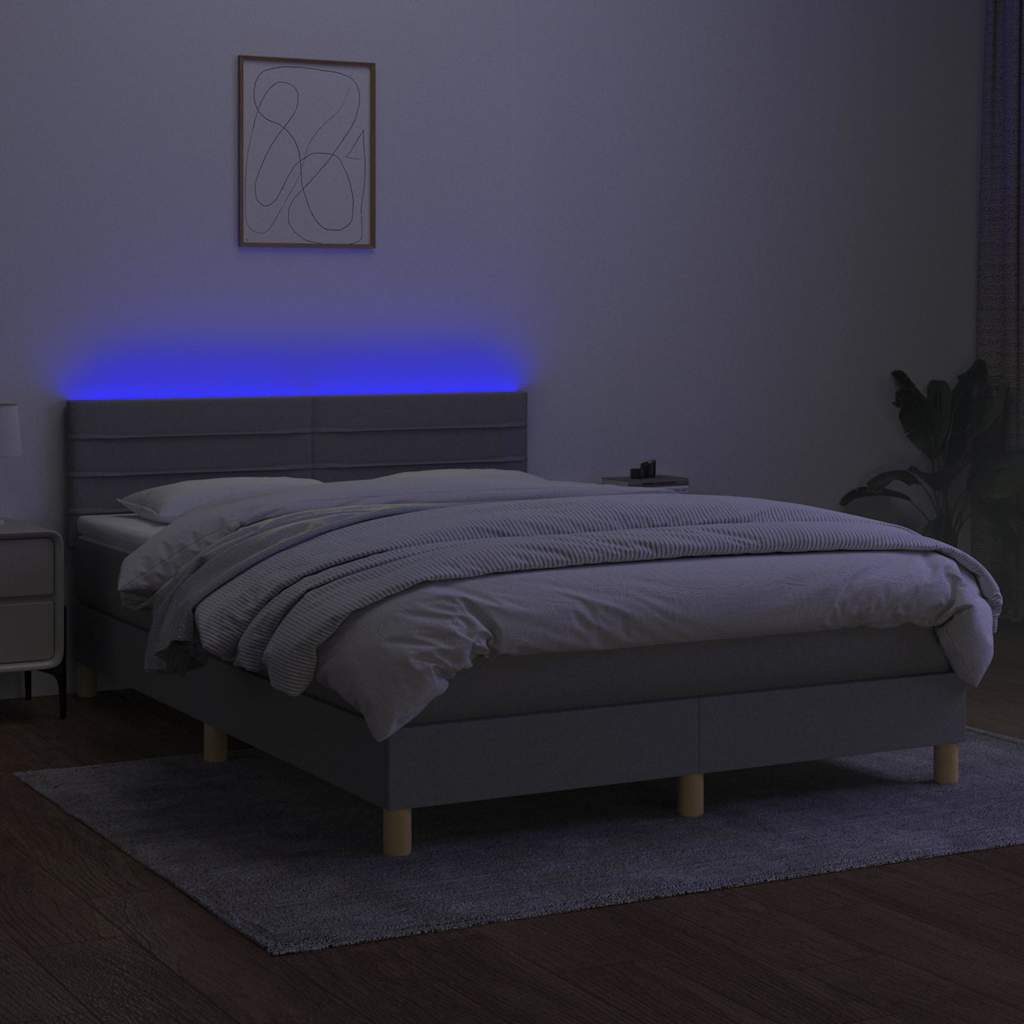 Krevet box spring s madracem LED svjetlosivi 140x200 cm tkanina