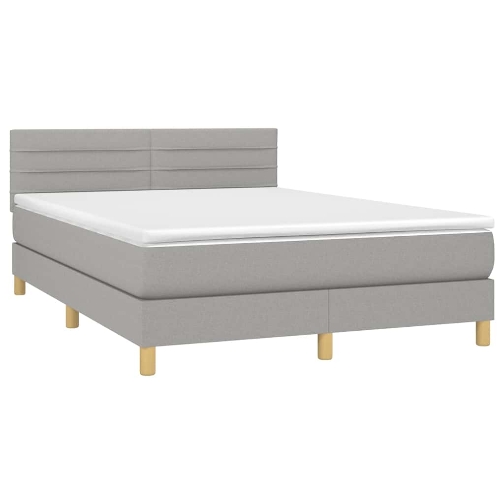 Krevet box spring s madracem LED svjetlosivi 140x200 cm tkanina