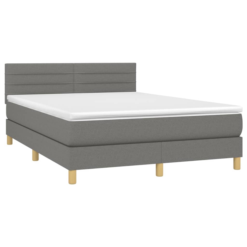 Krevet box spring s madracem LED tamnosivi 140x200 cm tkanina