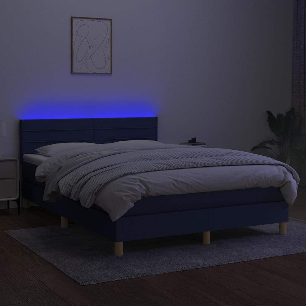 Krevet box spring s madracem LED plavi 140x200 cm od tkanine