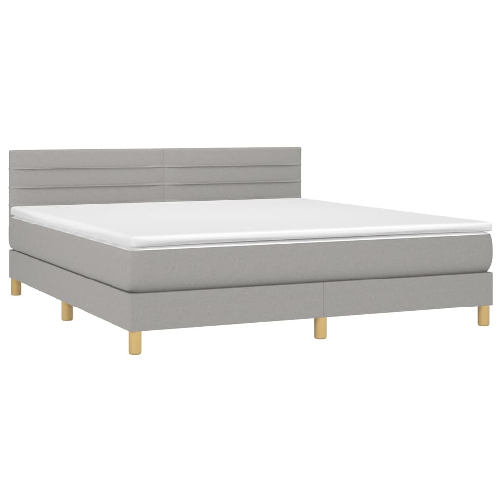 Krevet box spring s madracem LED svjetlosivi 160x200 cm tkanina