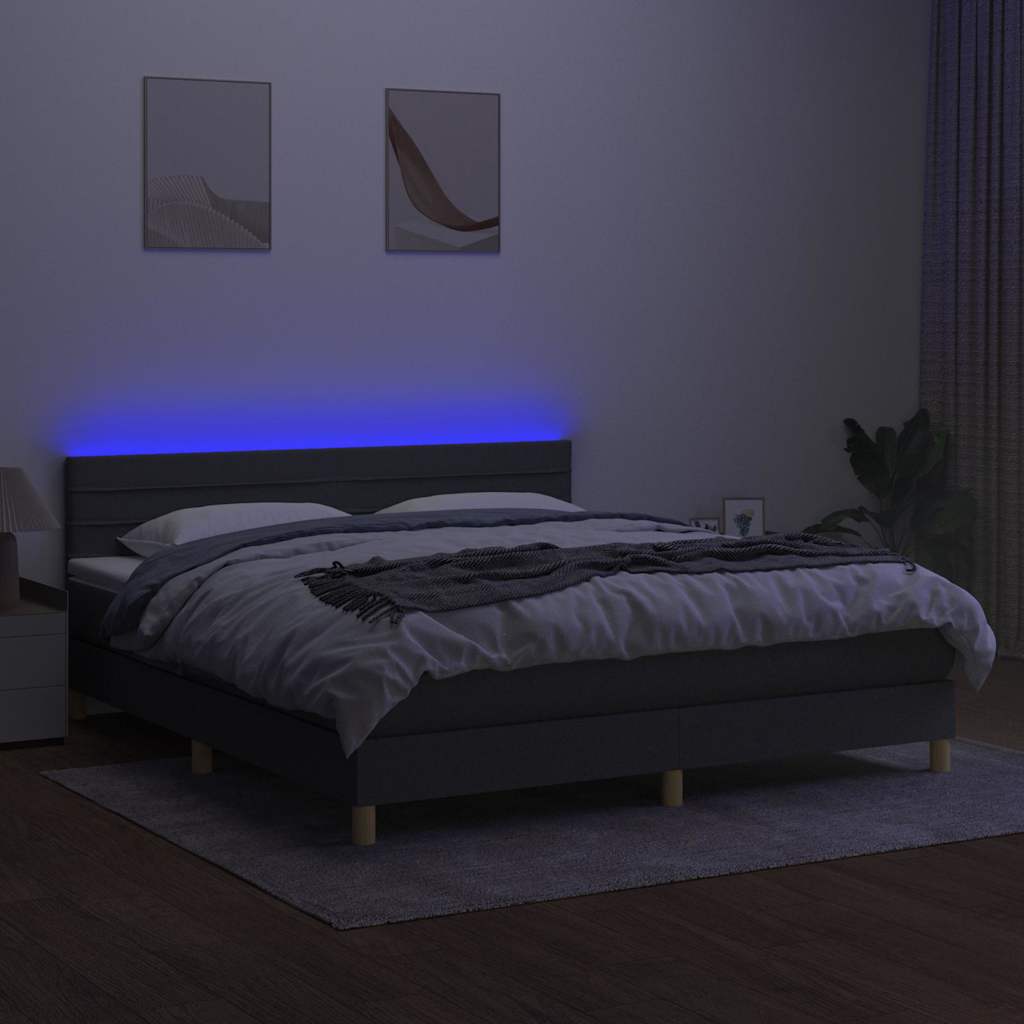 Krevet box spring s madracem LED tamnosivi 160x200 cm tkanina