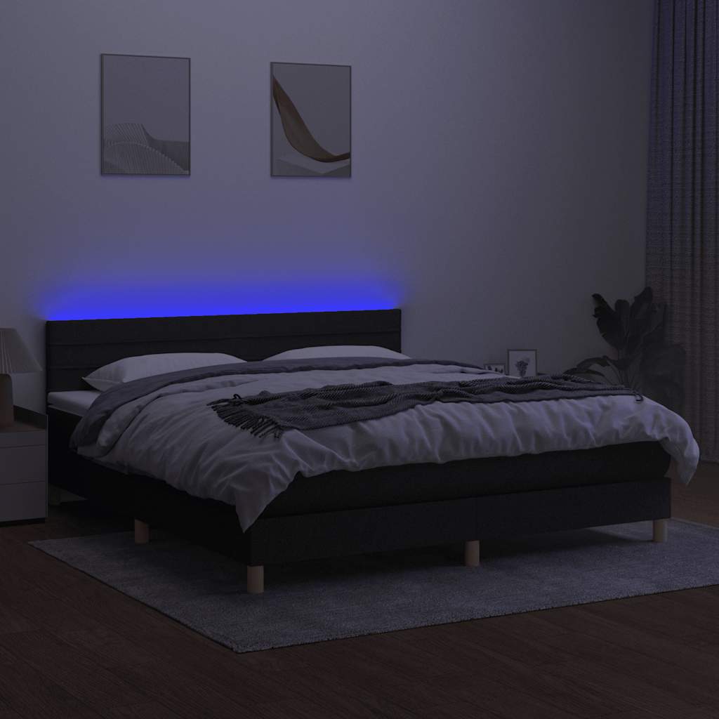 Krevet box spring s madracem LED crni 160x200 cm od tkanine
