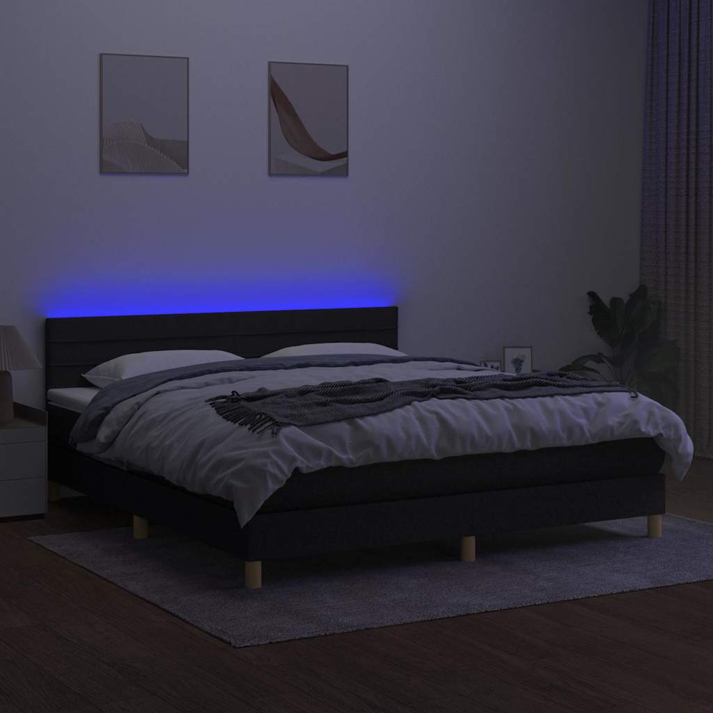 Krevet box spring s madracem LED crni 160x200 cm od tkanine