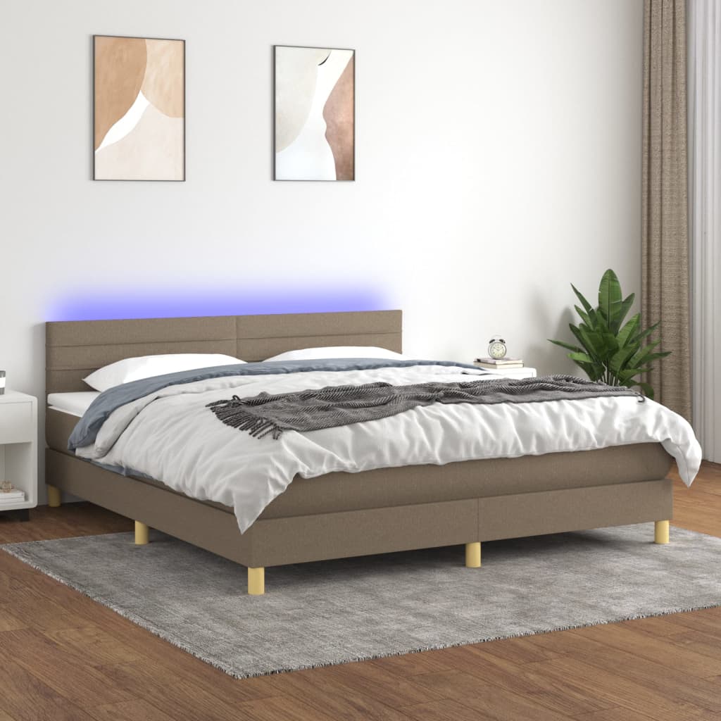 Krevet box spring s madracem LED smeđesivi 160x200 cm tkanina